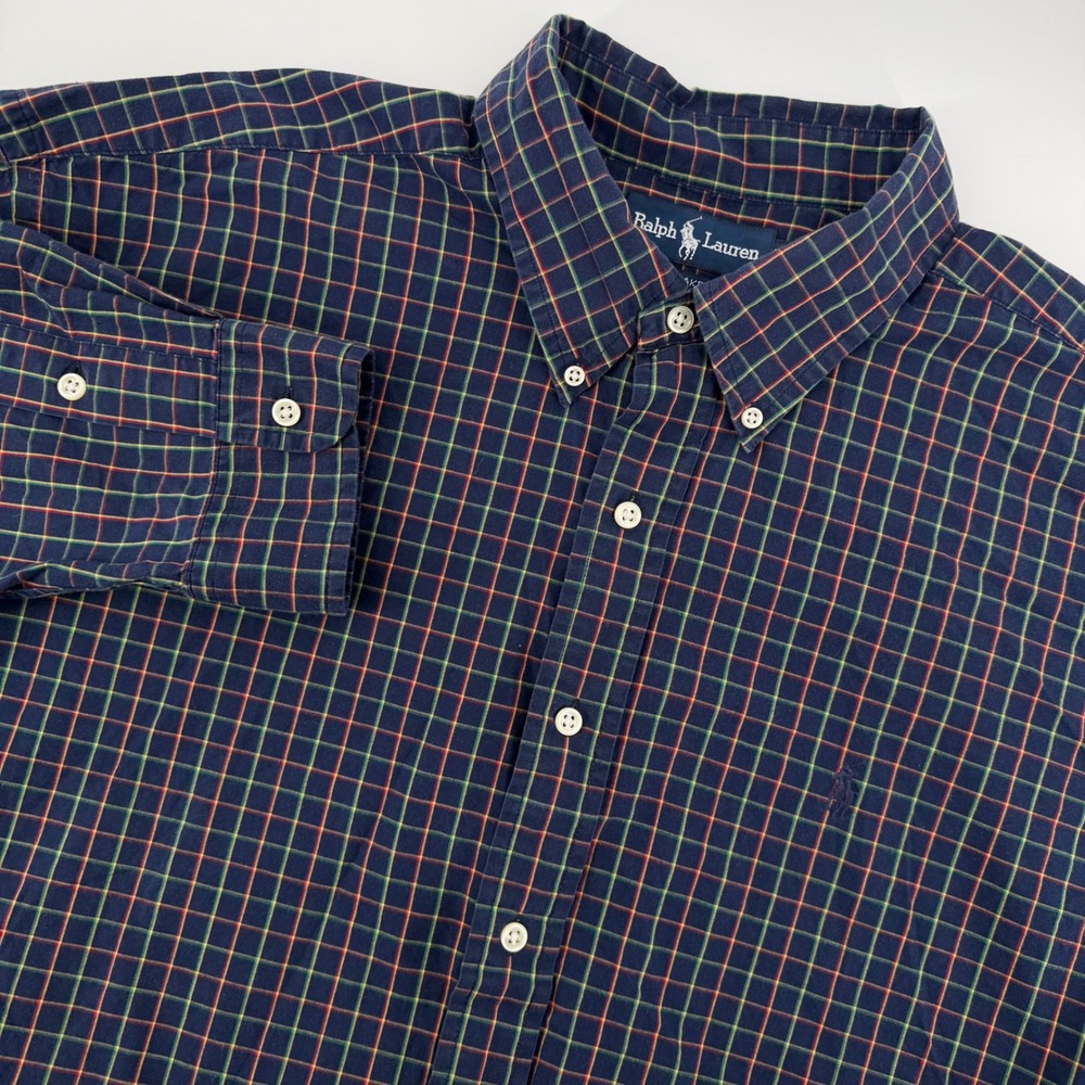 Ralph‎ Lauren Blake Button Down Shirt Mens XXL Plaid Long Sleeve Green Red Navy